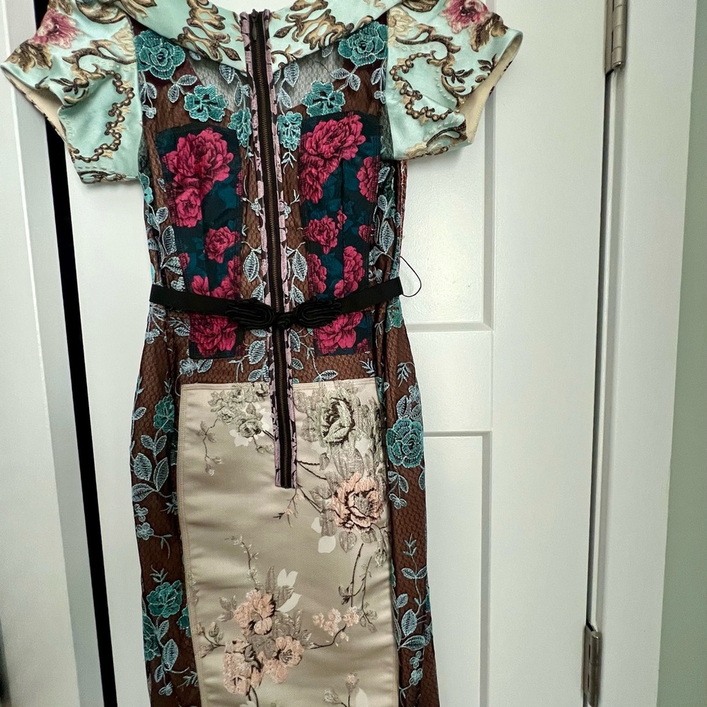 Floral Patchwork Midi Dress in Teal, Magenta & Cream